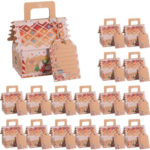 Vobumix Scatole Regalo di Carta Kraft di Natale 50 Pezzi Casetta di Pan di Zenzero Scatole di Caramelle di Carta di Natale Decorazioni per Imballaggi per Feste di Natale per Il Compleanno di Natale