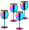 TEAHAHA Stainless Steel Wine Glasses Set of 4,350ml Fancy Unique Unbreakable Goblet Glass Set White Red Wine Stemmed Cocktail Glasses Metal Drink Champagne Goblet Party Wedding (Rainbow Color)