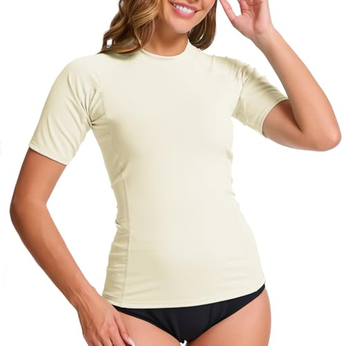 MEETWEE Short & Long Women's Surf Rash Guard Sun Protection Swimsuit UV Protection Shirt UPF 50+ Short-Sleeve Swim Top Quick-Drying Swimming Sun Protection Shirt for Water Sports