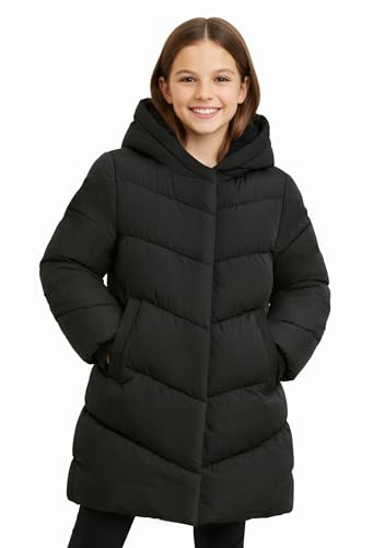SOLOCOTE Manteau d'hiver pour filles imperméable doublé en fausse fourrure veste matelassée à capuche épaisse pour enfants Noir 10 ans