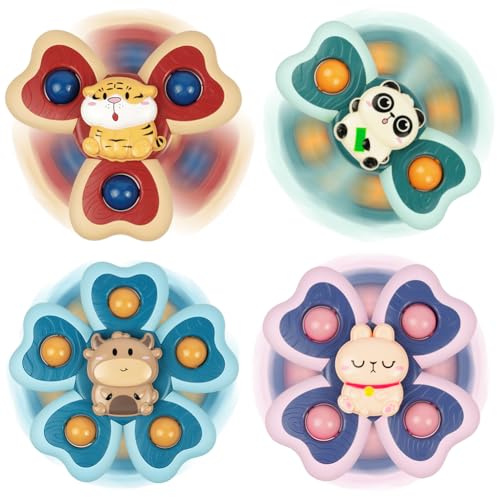 Vicloon Spinner Sugkopp, 4 st sugkoppsleksaker för spädbarn, bubbelfria roterande leksaker, badleksak, badleksak, pool, sensoriska pedagogiska spel för spädbarn och barn