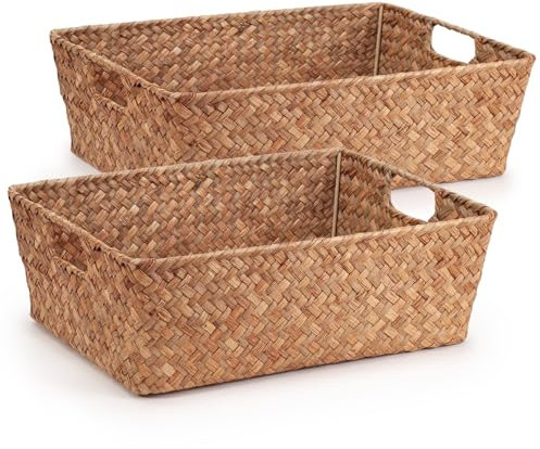 Woodluv Storage Basket Set of 2, Basket for Shelves, Hand Woven Storage Wardrobe Organiser, Hamper Baskets, Brown
