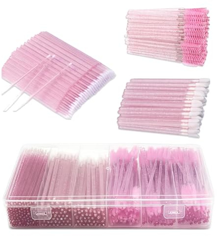 300Pcs Lash Wands Lip Brushes Set, Lip Brush For Lipstick Microbrushes Mascara Wands Crystal Pink Makeup Tool Kit with Organizer Box Suitable for Women On The Go Grooming Needs