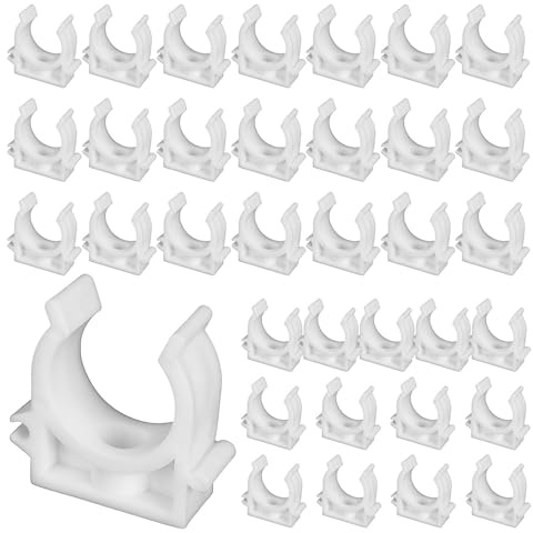 TONGIHS Lot de 35 Clips de Tube Blancs, collier de serrage de type U, Kit de colliers de serrage en PVC - Diamètre intérieur 24mm pour Conduite D'eau,Tuyau de Gaz(Vis non incluses)