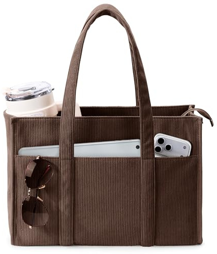 KALIDI Cord Tasche Damen Shopper mit Reißverschluss,Groß Tote Bag Handtasche Schultertaschen Multi-Taschen für Arbeit,Uni,Alltag,Reisen