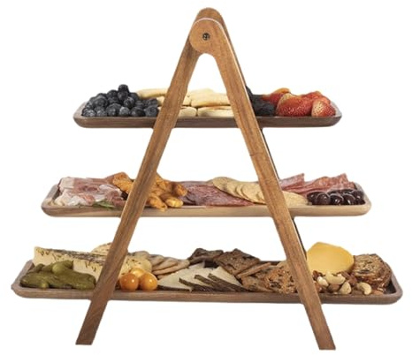 Vassoio Da Servizio A Livelli | Frutta In Legno Rettangolare A 3 Livelli,Supporto Per Dessert Smontabile,Per Feste, Matrimoni, Vacanze, Bar, Tavola, Frutta, Alimenti, Spuntini, Pasticceria e Torta