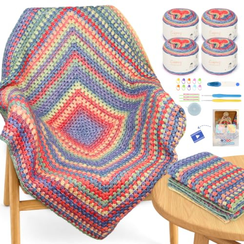 Coopay Crochet Blanket Kit, Complete Blanket Crochet Kits for Beginners Adults with Gradient Yarn Step-by-Step Video Crochet Tools, Easy to Crochet Gradient Blankets, Starry Sky Gradient