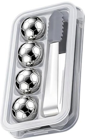 Piedras de enfriamiento de acero inoxidable - diseño de fútbol, plata brillante, bolas de vino de enfriamiento rápido, enfriador de bebidas pulido y resistente al gusto, cubitos de hielo permanentes