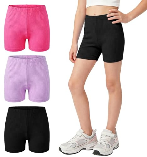 Hoseay Pantalones Cortos Niña Algodón Lote de 3 Leggings 7-8, Violet