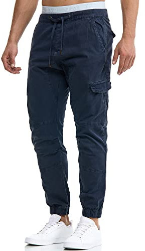 Indicode Herren Levy Cargohose aus Baumwolle mit 6 Taschen | Cargo Chino Hose Männer Navy, M