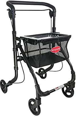 Rehaforum Medial Indoor Rollator, Gehilfe, Gehwagen, Wohnungsrollator, faltbar, Mobilitätshilfe, Leichtgewichtrollator, Korbtasche, Gummiräder, höhenverstellbar