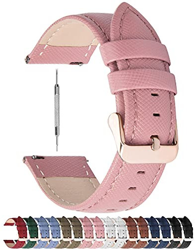 Fullmosa 18mm Uhrenarmband kompatibel mit Garmin Venu 3S 2S Armband/Vivoactive 4S/3S, Cross Leder Armband Damen, Rosa + Roségold Schnalle