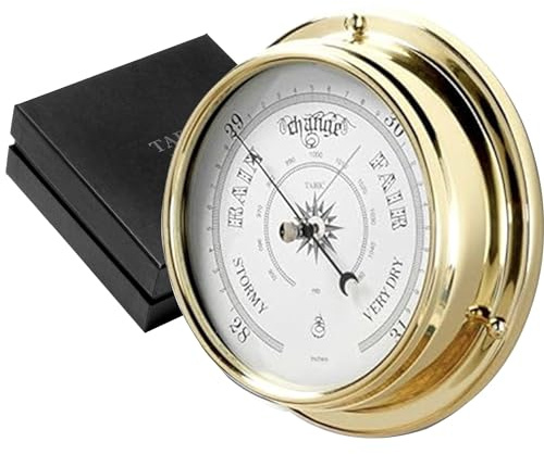 Tabic Traditional Brass Barometer - Lacquered Finish (1/2kg) - Handcrafted Outdoor Weather Instrument for Yacht & Ship, Nautical Sailing Clock Gift, Crafted in England - Clear Glass