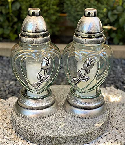 Yeahitch 2 Grablampen Grableuchten Grablaternen Grabdekoration inkl. 2 x Kerzen Gratis