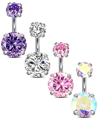 Confezione da 4 Barrette per Ombelico 6/8/10/12mm Anelli per Bottone Ombelico Set in Acciaio Inossidabile 14G Piercing Gioielli CZ