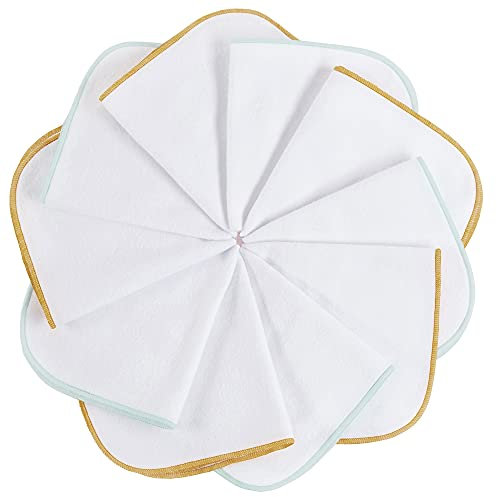 mimaDu - 10er Set Moltontücher Baby Baumwolle OekoTEX 25x25cm - Flanellwaschlappen weich für sensible Haut - Kinder Waschlappen Babytücher waschbar, wiederverwendbar - Mehrweg Tücher in Gold/Mint/Weiß