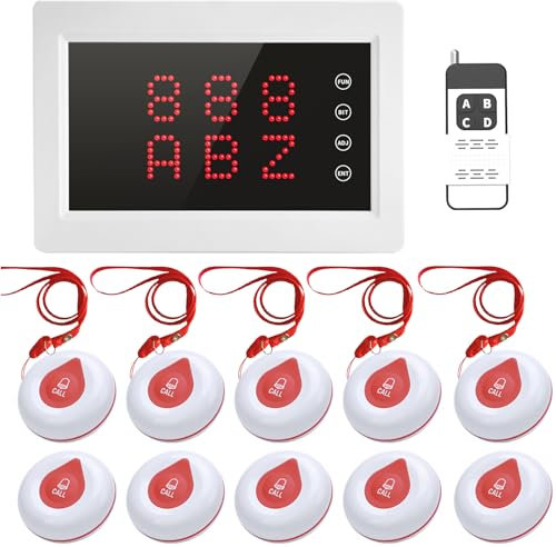 WNKRUN Wireless Caregiver Pager 400m Elderly Alarm Call Button Alarm for Elderly with 1 Display Receiver and 10 Waterproof Call Buttons for Nursing Emergency Home Clinic