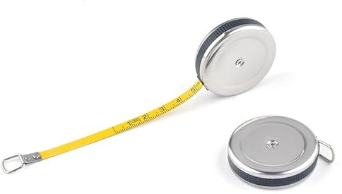 WINTAPE Cinta Métrica de 2 m, Cuerpo de 200 cm Con Bobinado Automático, Para Medir Diámetro en mm (Carcasa de Metal Plateado)