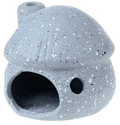 YXQ Aquarium Decorations Ceramic Mushroom House for Fish Tank Landscape to Small Shrimp/Goldfishes Hiding Rest and Breed (Grey)