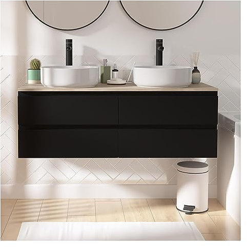 MOB-IN Set mobile doppio lavabo nero carbonio 120 cm + 2 lavabi Sorrento