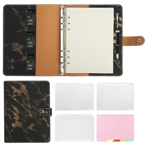 Skycase Ringbuch A5 – 6-Loch Organizer mit PU-Leder Hülle & Füllpapier | Nachfüllbarer Notizbuch-Ordner für Büro/Schule | Inkl. Bindertaschen & liniertes/kariertes Papier