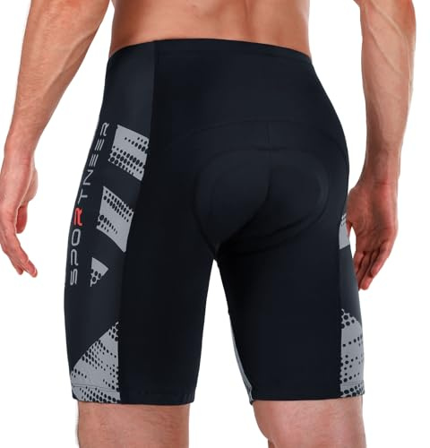 Sportneer Padded Cycling Shorts Men - 4D Cycling Shorts Mens Padding Bicycle Cycling Biking Clothing Shorts, Breathable and Absorbent Grey