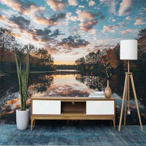 Panorama Carta da Parati Murale 200x140cm , Paesaggio naturale Piccolo lago nella giungla Carta da Parati Fotografica, Buio Carta da Parati Murale, Adesivo da Parete Poster Decorativo con Effetto 3D