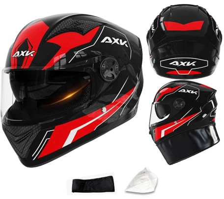 SMTSEC Casco Moto Donna Uomo Casco Integrale Retro Casco Flip-Up Certificato DOT/ECE con Visiera Parasole Antiappannamento Downhill Casco Ciclomotore Casco Protettivo per Cruiser Chopper,Red-55~62CM