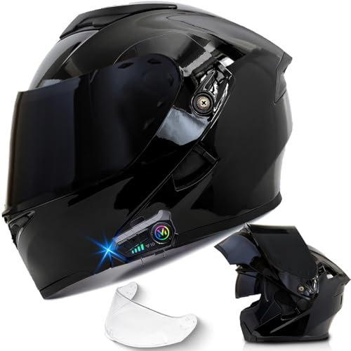 Bluetooth Modular Motorbike Helmet, Flip Up Full Face ECE Approved, Helmet Motorbike Adult, High Strength Shell Motorcycle Helmet, with Double Visor, Adult Men and Women, 55~64CM