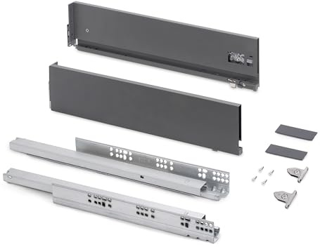 Emuca - Aussenschublade Vertex mit 3D-Regelung, schubladenschienen H 131mm, 40Kg, Brettstärke von 18mm, Tiefe 350mm, Stahl, Anthrazitgrau