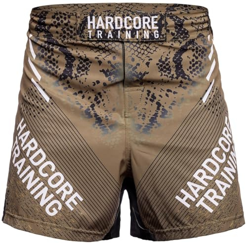 Hardcore Training Boxing Dragon Fight Shorts Uomo Pantaloncini da Combattimento Arti Marziali MMA BJJ Boxe Muay Thai Grappling Fitness No Gi (IT, Testo, L, Regular, Regular, Khaki)
