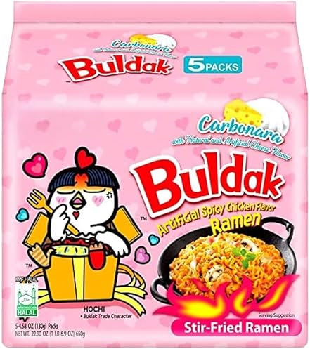 Hot Chicken Carbo Flavour Buldak Ramen Noodles Carbonara 130g Pack of 5