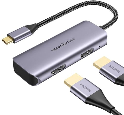 Adaptateur USB C vers HDMI Double, Newmight Adaptateur Double Moniteur supporte 4K@60Hz et Double 4K@30Hz, Séparateur HDMI Double Moniteur pour MacBook, iPad, HP, Dell, iPhone 15/16 Series