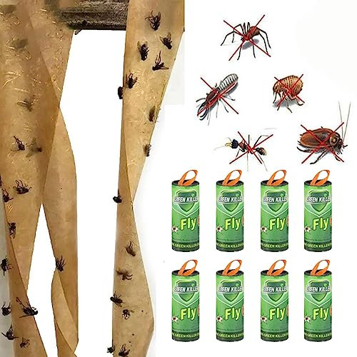 TUTINGKE Fly Paper Trap for Catching Bugs Insects Fruit Flies Moths, Sticky Hanging Flies Trape Catcher Ribbon, Fruit Fly Gnat Trap for House, Garden, Bullpen, Stable,Pasture - Eco-Friendly (8)