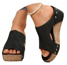 Pantoletten Damen Sandalen mit Absatz Sommerschuhe Plateau Sandaletten mit Fußbett Schlappen Frauen Slipper Leder Keilsandaletten Hausschuhe Elegant Offene Sommer Schuhe rutschfeste Strandsandalen