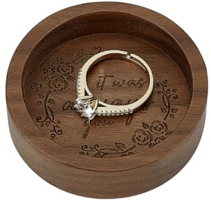 PH PandaHall Walnut Ring Holder Wooden Rings Dish Trinket Dish Small Ring Tray for Jewellery Display Wedding Ring Holder for Men Nightstand Anniversary Birthday Gift 2.32 Inch, Round