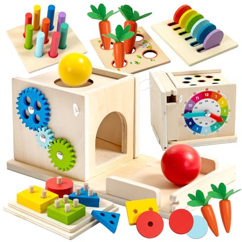 Nene Toys Cubo attività Montessori in Legno 7-in-1 FSC® – Gioco Montessori 1 Anno – Giocattolo per Imparare i Colori, Incastri e attività Sensoriali – Regalo per Bambini e Bambine 1 2 3 Anni