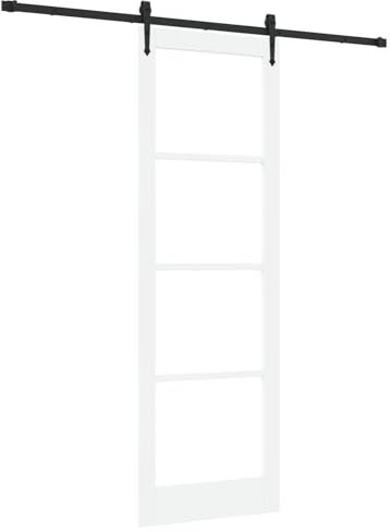 vidaXL Porte coulissante ORKDAL Blanc 78 x 232 cm, Porte coulissante élégante, Design épuré, Bois et Verre durables, Solution Pratique pour l'intérieur, Fonctionnement Silencieux