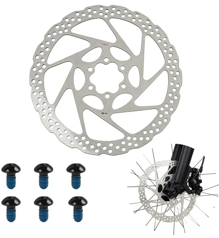 Disque de Frein VTT 180mm Acier Inoxydable, Rotor 6 Trous Espacement 44mm, Vis Incluses Installation Facile, Compatible VTT Route Urbain Électrique