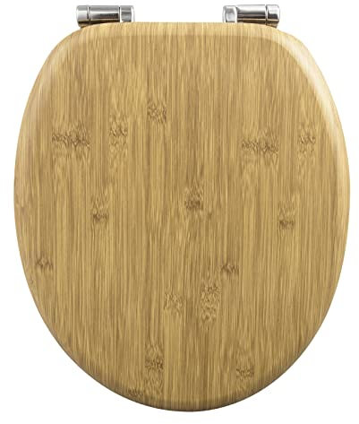 WOLTU Premium WC-Sitz Toilettensitz mit Absenkautomatik, MDF Holzkern, Softclose Scharnier, Desgin Décor Bamboo Oval