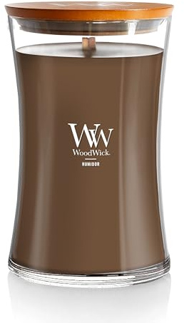 WoodWick Humidor Gifts for Women and Men, 21.5 oz Large Hourglass Candle with Crackling Wick