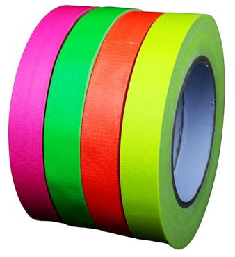 UV FLOOR – Confezione adesiva fluorescente – Gaffer di alta qualità – accessorio fluorescente – festa – Nastro adesivo decorativo – Confezione da 4 – 1,9 cm x 25 m o 100 m