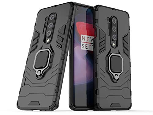 Kompatibel med OnePlus 8 Pro (5G) Fodral, Metallring Grepp Ställ Stötsäker Väska Stötfångare (Fungerar Med Magnetisk Bilmontering) Dubbelt Lager Robust Skydd Omslag (Svart)