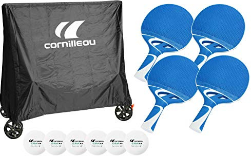 CORNILLEAU - Pack de 4X Raquettes d'extérieur + 1x Housse de Table Premium + 6X Balles de ping-Pong 2* - Set Accessoires Premium