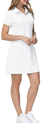 MoFiz Women's Polo Dress Easy Classic Short Sleeve Stretch Cotton for Daily Wear White L