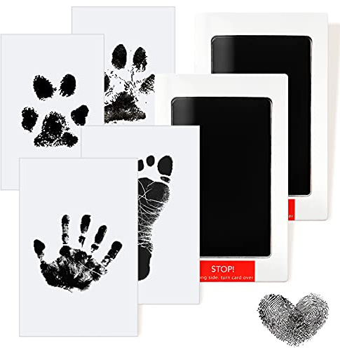 AOBETAK Kit Impronte Mani E Piedi Neonato Inchiostro 2 Pezzi Non Tossici Senza Tocco Touchpad Cornice Per Bambini 0 A 6 Mesi E Animali Domestici Nero