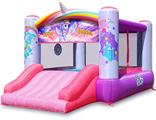 Action Air Bounce House, Princess Inflatable Bounce House with Blower, Pink Bouncy House for Girls, Flying Unicorn Theme Bouncy Castle, Durable Sewn and Extra Thick, Love for Kids