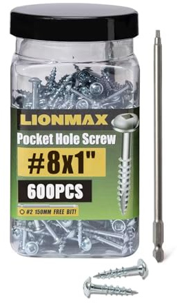 LIONMAX Pocket Hole Screws #8 x 1 Inch, 600 PCS, Galvanized Pocket Screws