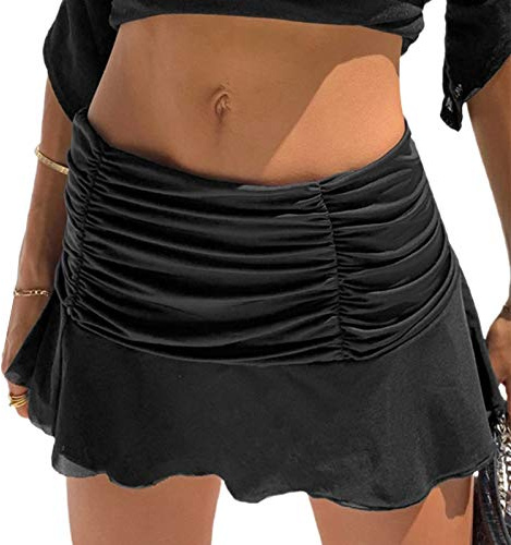 Siyova Gonna Casual Donna Corta con Orlo a Pieghe Sexy a Vita Alta Minigonna Vestito Estiva