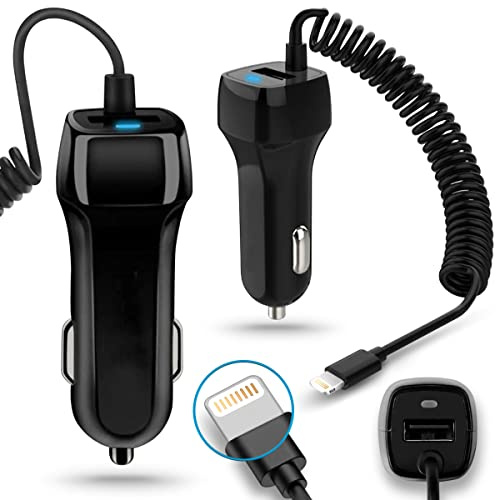 USB Ladegerät Auto Ladekabel kompatibel mit Apple iPhone 14 12 11 Plus Pro Max SE 2022 2020 USB Typ C Anschluss 3,1A 15W und mit USB Steckplatz Kfz Adapter Lade Daten Gerät Schwarz, Farbe:Schwarz